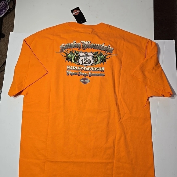 NWT Harley-Davidson Orange Short Sleeve Tee Skull Design - Picture 6 of 9